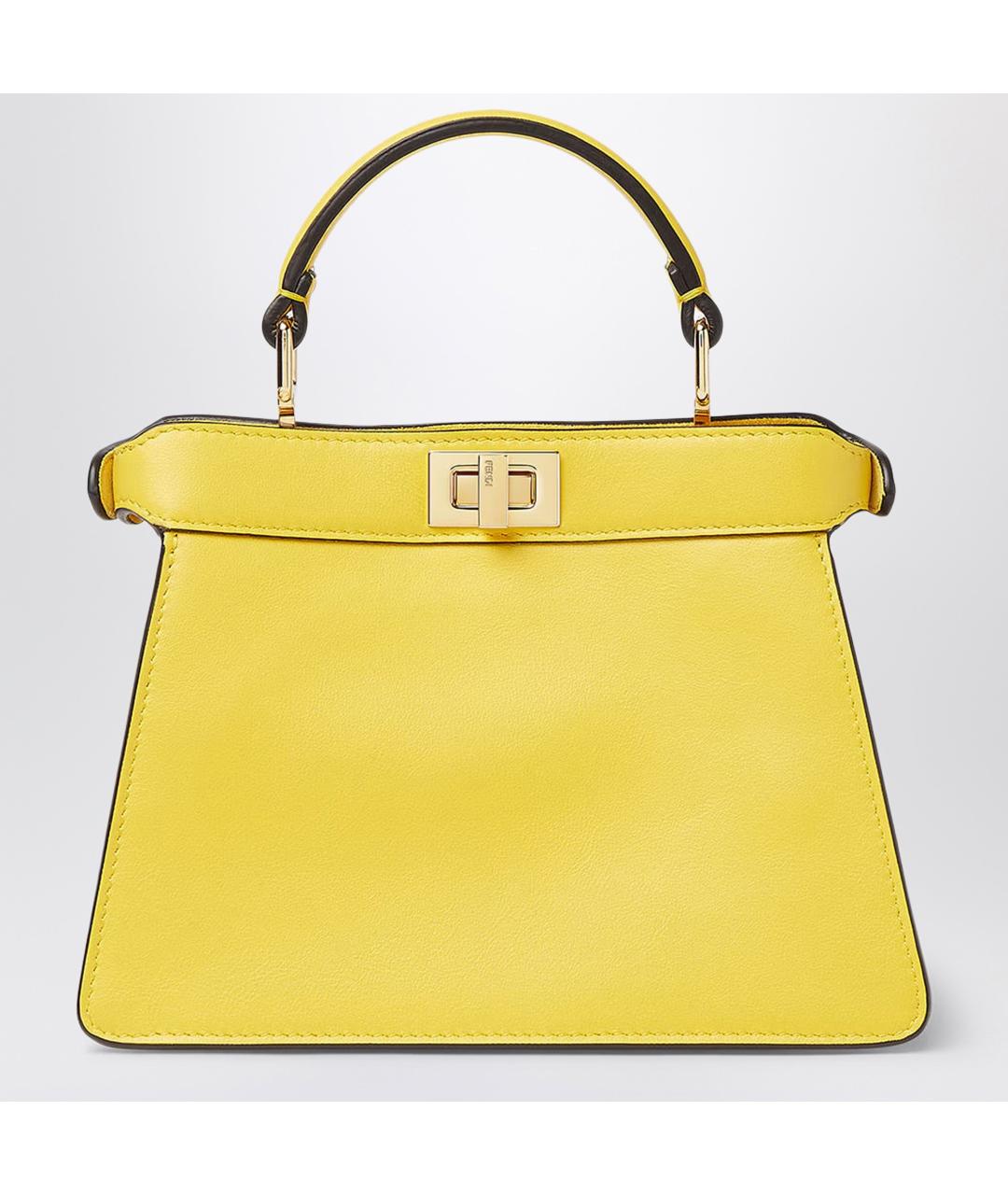 FENDI Желтая кожаная сумка с короткими ручками, фото 2