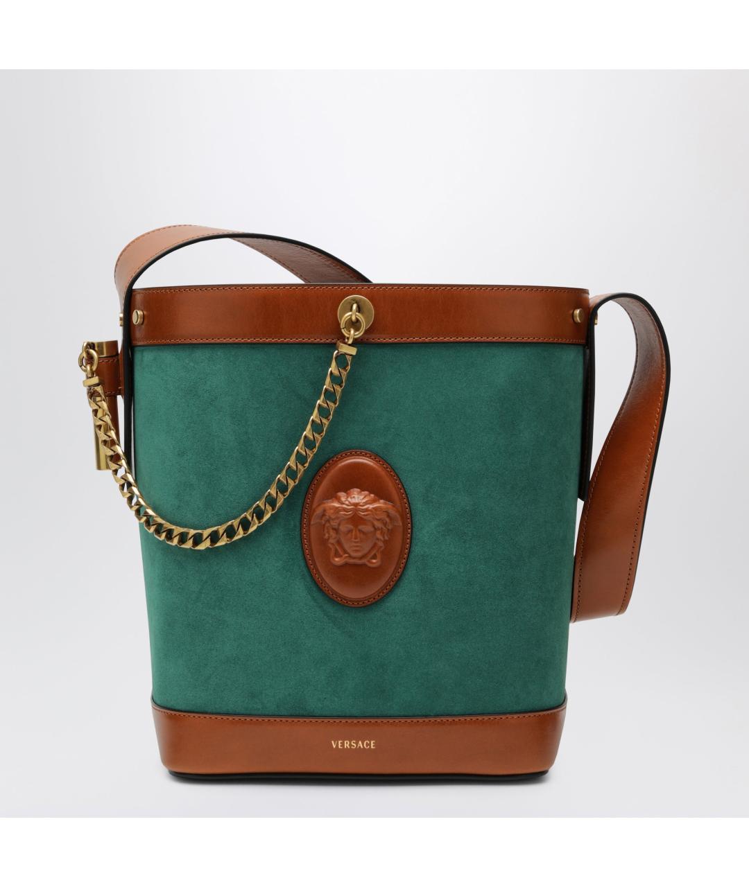 VERSACE Зеленая кожаная сумка с короткими ручками, фото 3