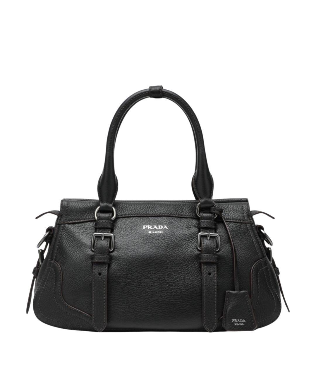 PRADA Черная кожаная сумка с короткими ручками, фото 1