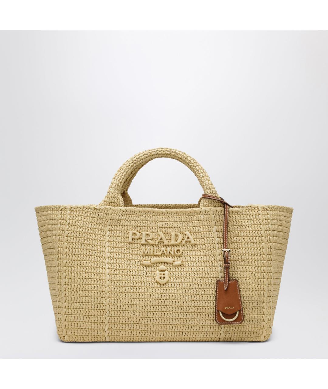 PRADA Желтая пелетеная сумка тоут, фото 3