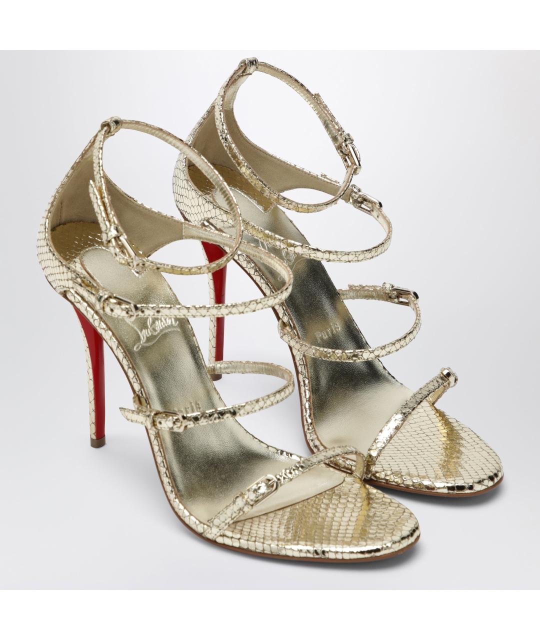 CHRISTIAN LOUBOUTIN Золотые кожаные босоножки, фото 2