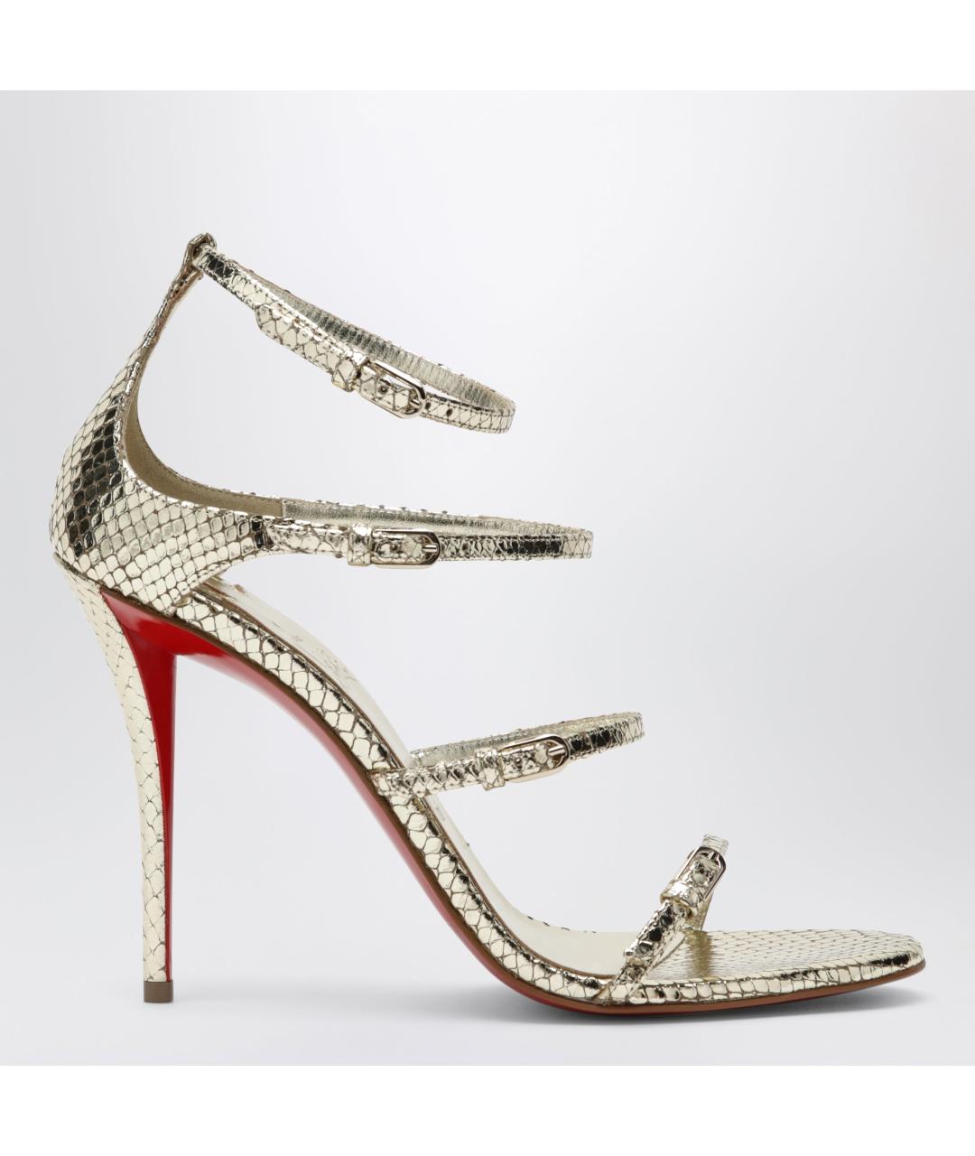 CHRISTIAN LOUBOUTIN Золотые кожаные босоножки, фото 3