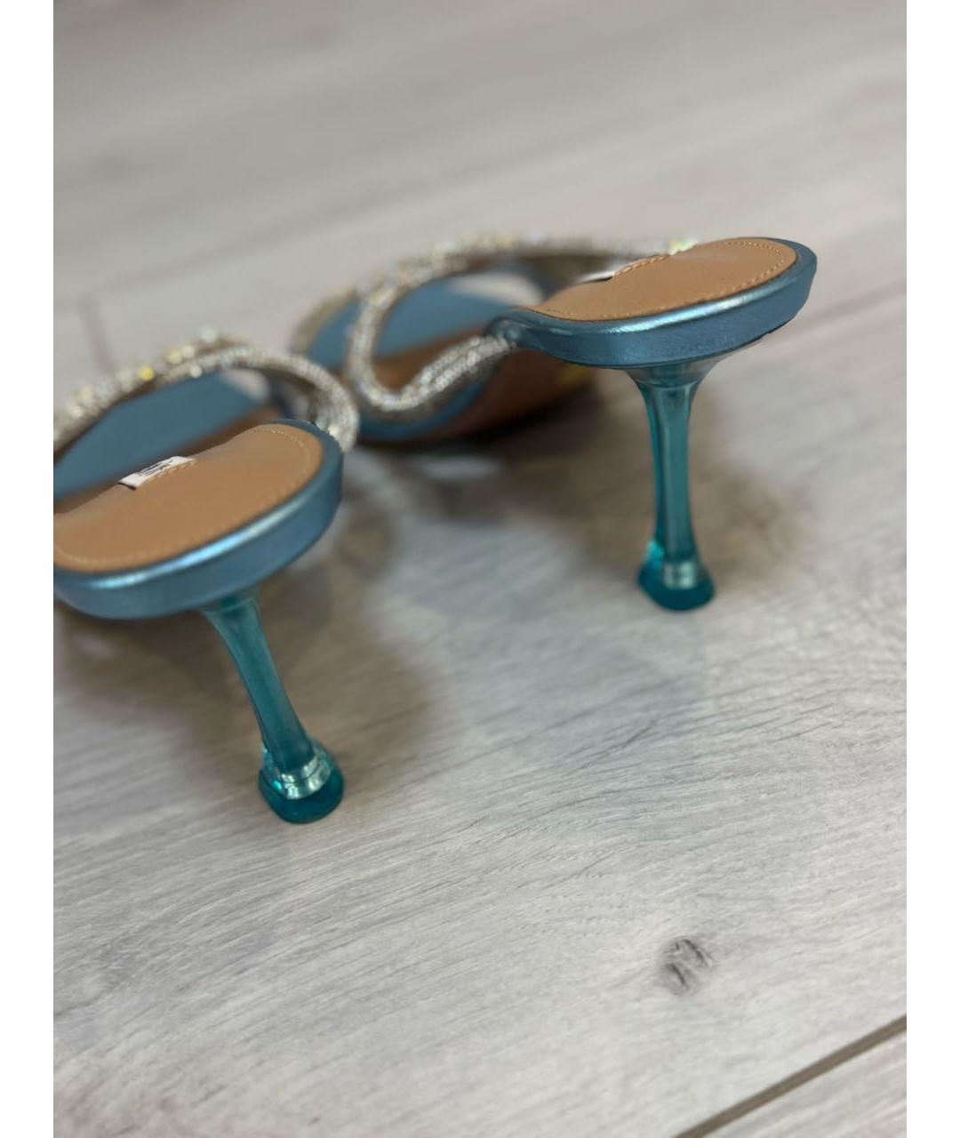 AQUAZZURA Голубые кожаные мюли, фото 4