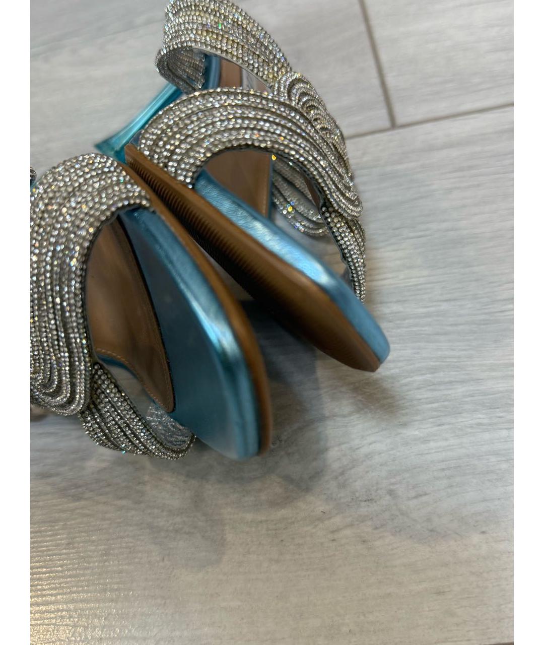 AQUAZZURA Голубые кожаные мюли, фото 6