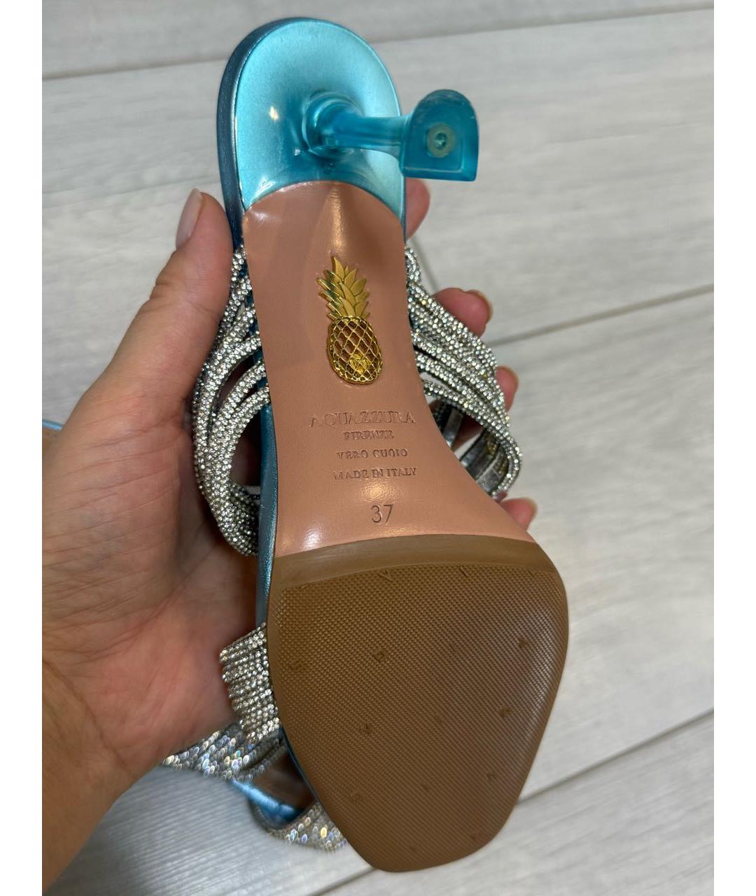 AQUAZZURA Голубые кожаные мюли, фото 7