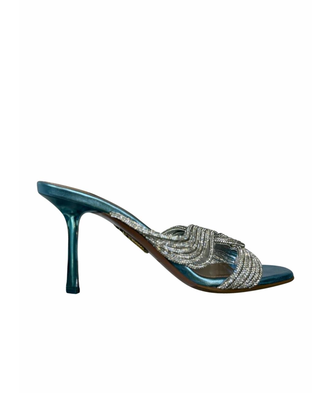 AQUAZZURA Голубые кожаные мюли, фото 1
