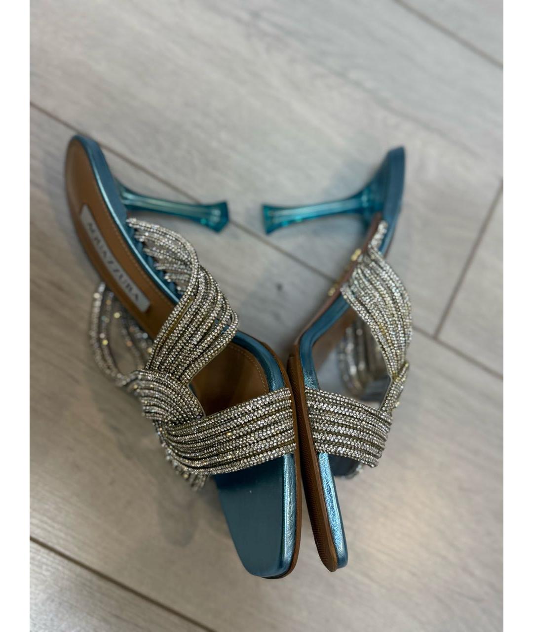 AQUAZZURA Голубые кожаные мюли, фото 5