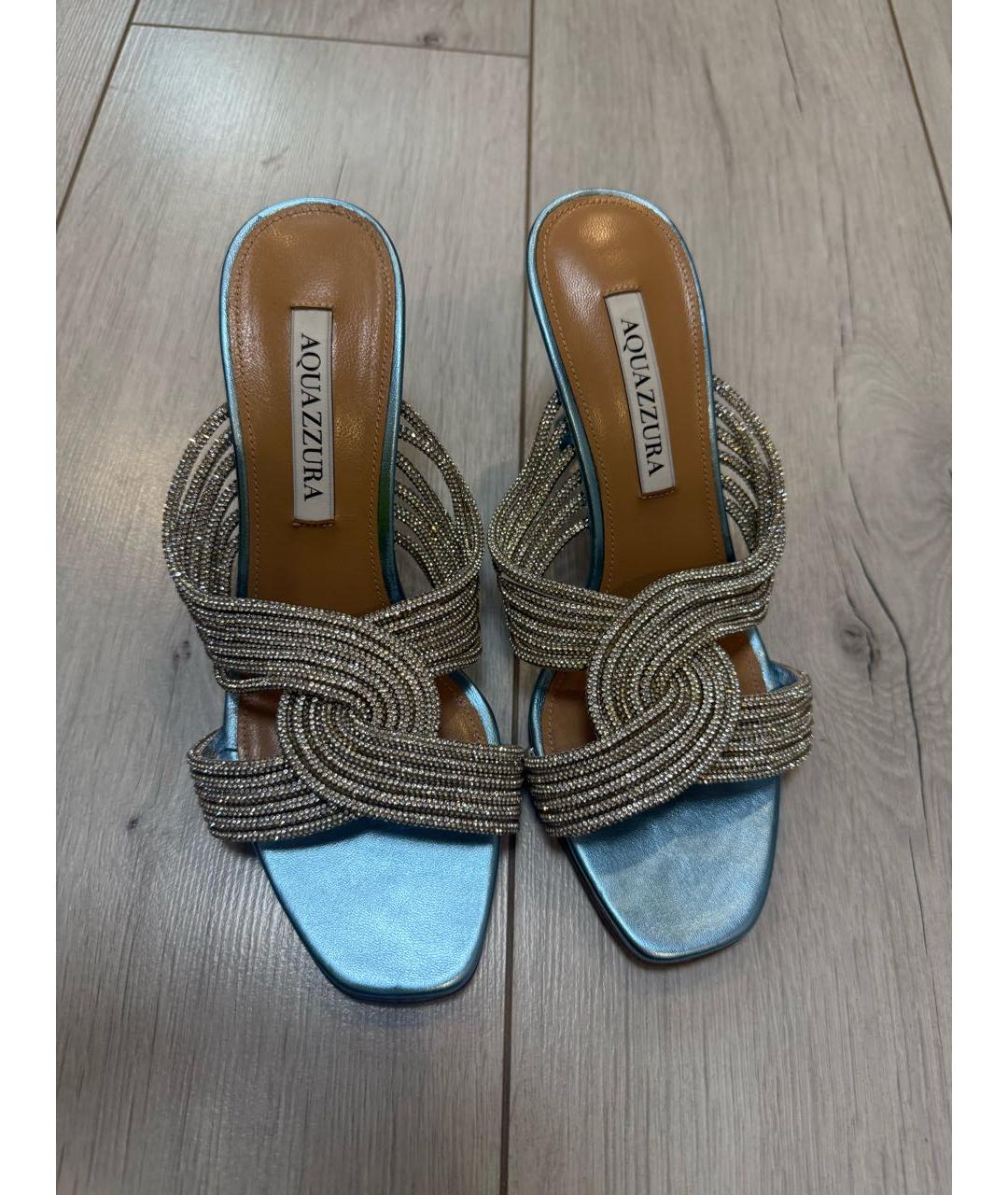 AQUAZZURA Голубые кожаные мюли, фото 2