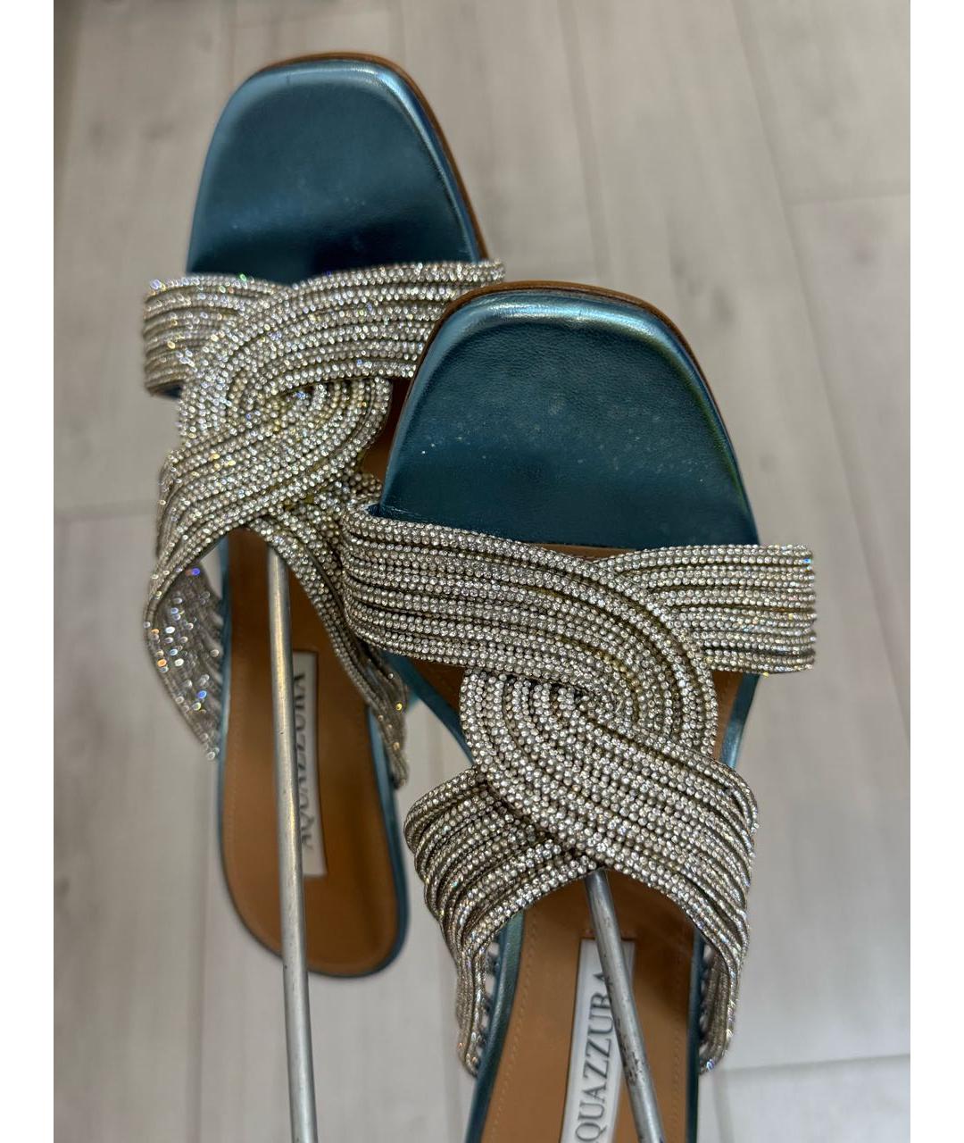 AQUAZZURA Голубые кожаные мюли, фото 3