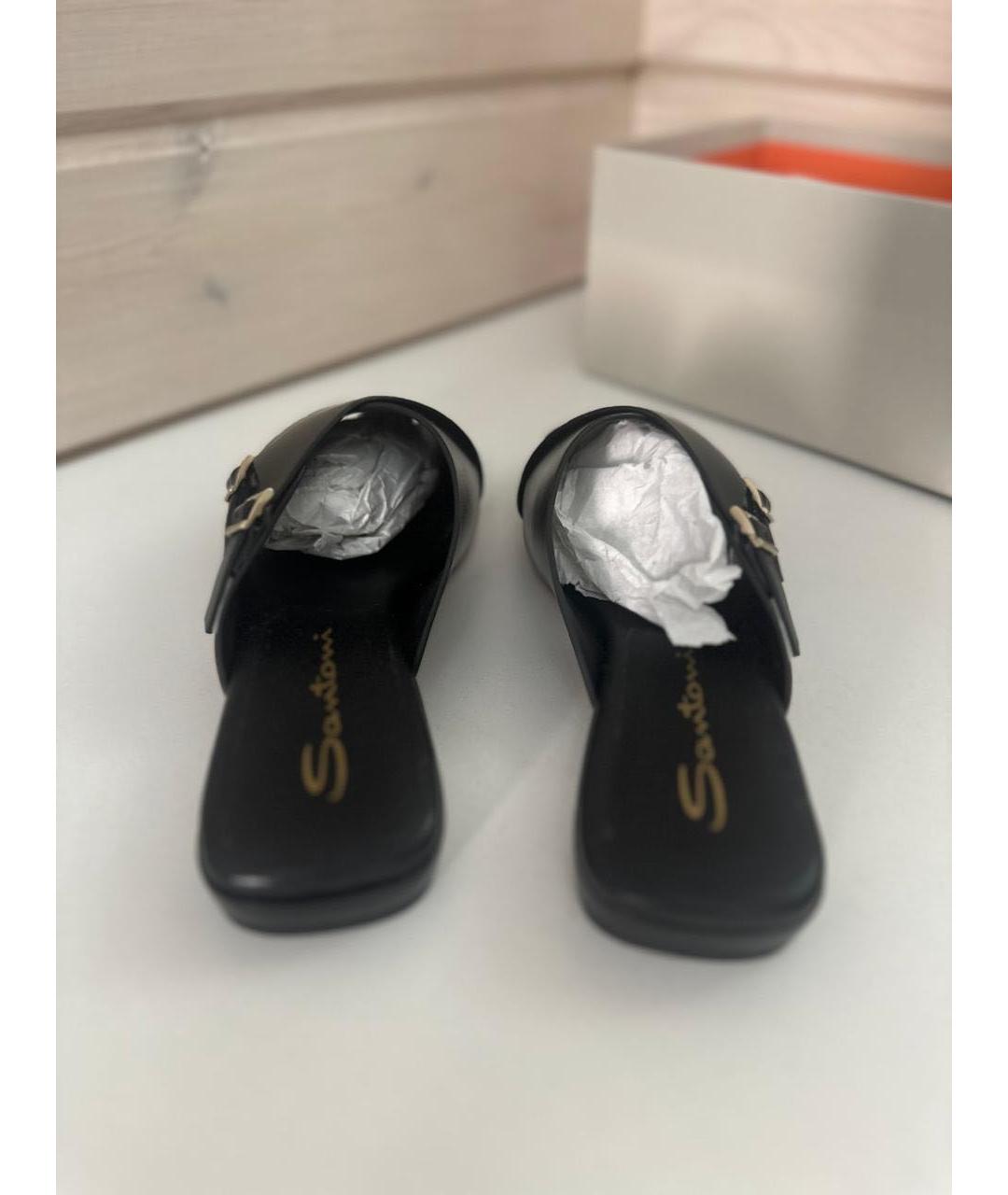 SANTONI Черные кожаные шлепанцы, фото 6