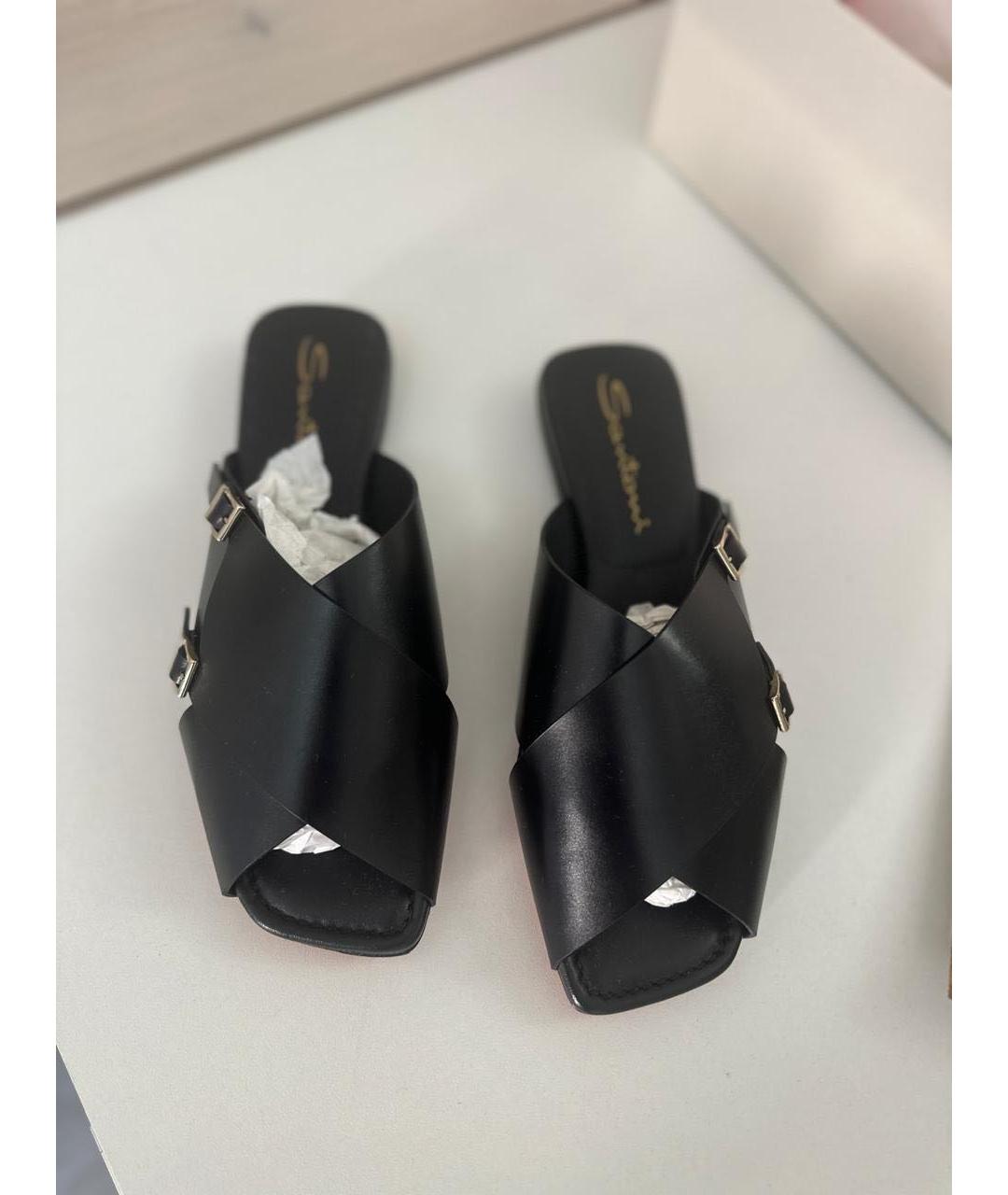 SANTONI Черные кожаные шлепанцы, фото 2