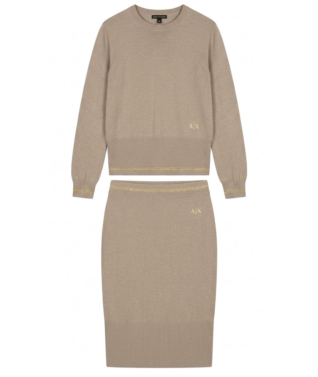 ARMANI EXCHANGE Бежевый шерстяной костюм с юбками, фото 1