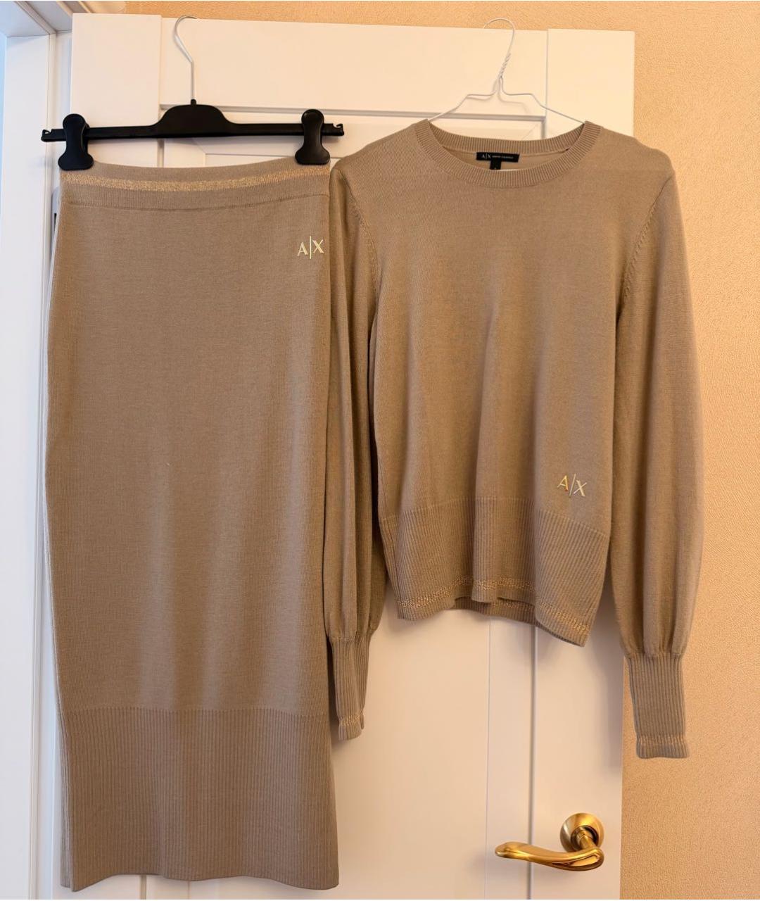 ARMANI EXCHANGE Бежевый шерстяной костюм с юбками, фото 7