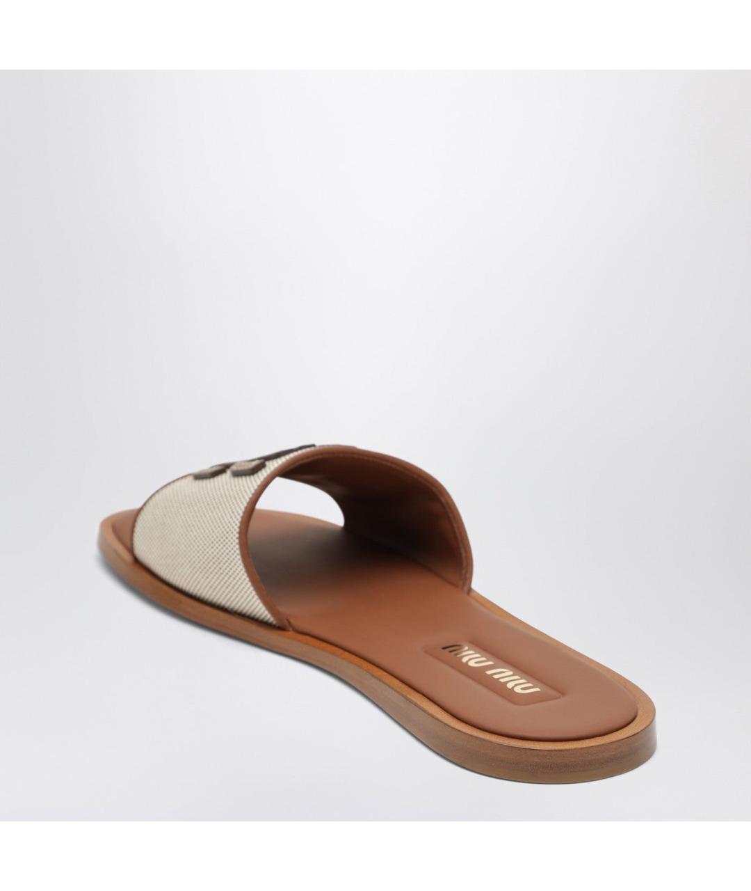 MIU MIU Коричневые текстильные шлепанцы, фото 2