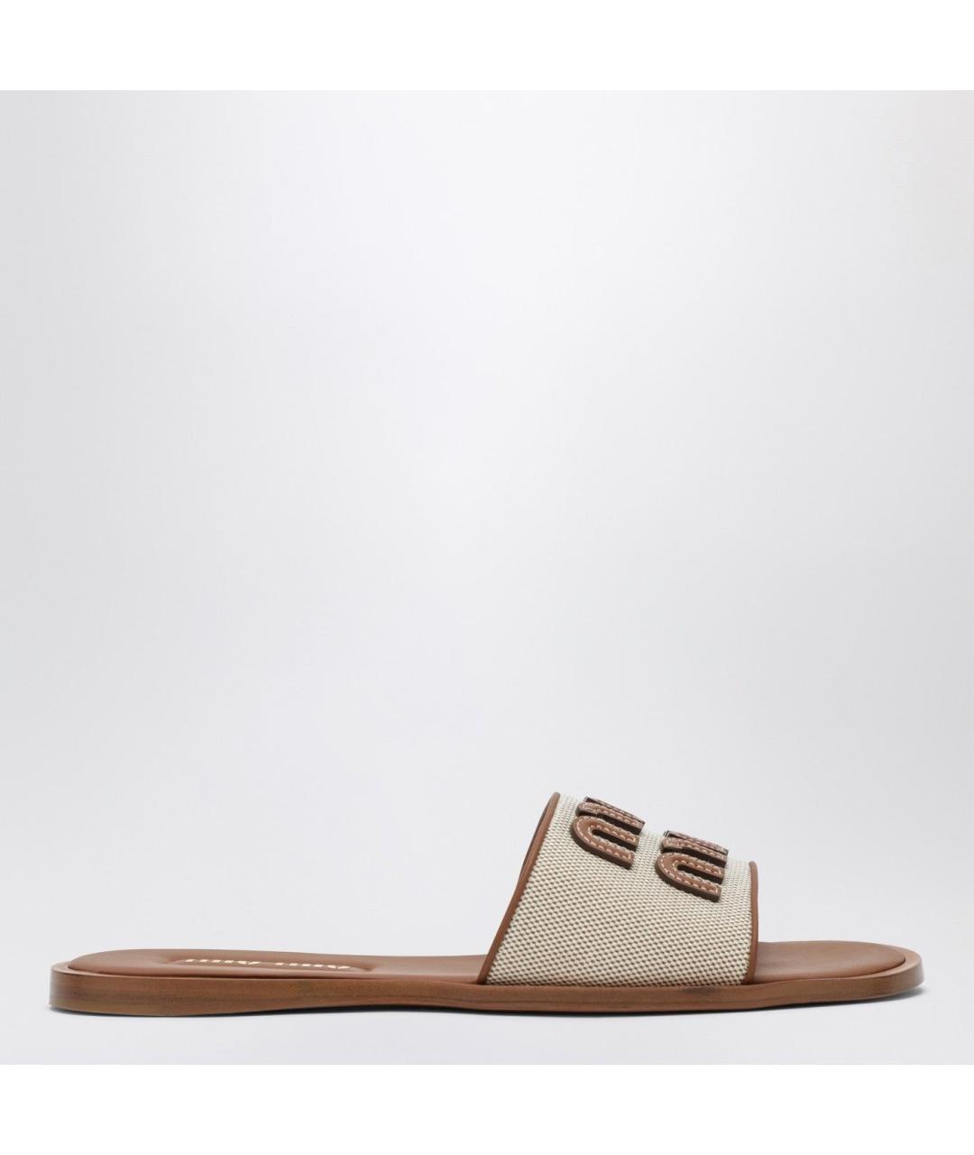 MIU MIU Коричневые текстильные шлепанцы, фото 3