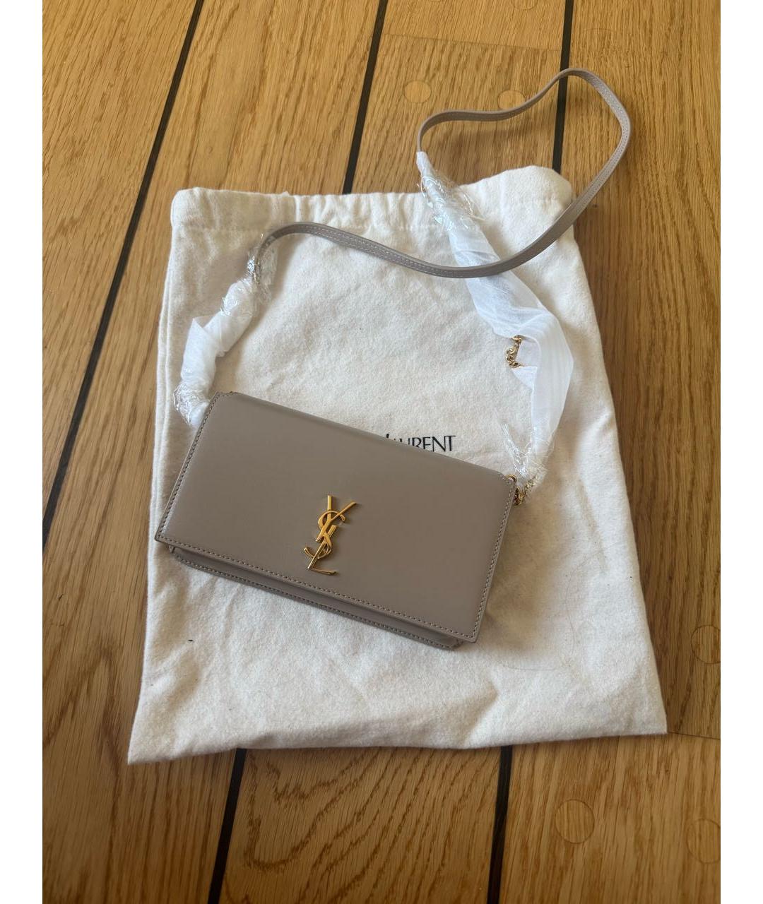 SAINT LAURENT Бежевая кожаная сумка через плечо, фото 2