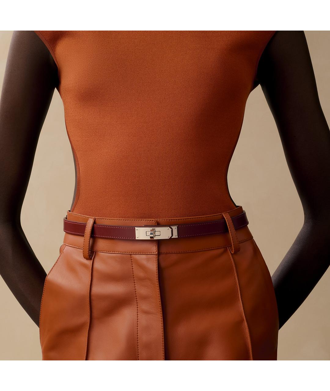 HERMES Бордовый кожаный ремень, фото 4