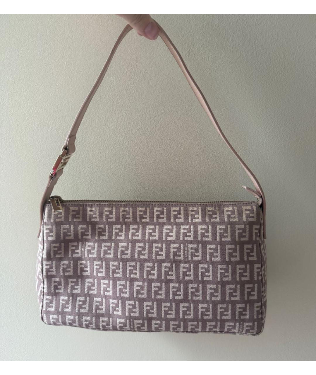 FENDI Бежевая жаккардовая сумка с короткими ручками, фото 3