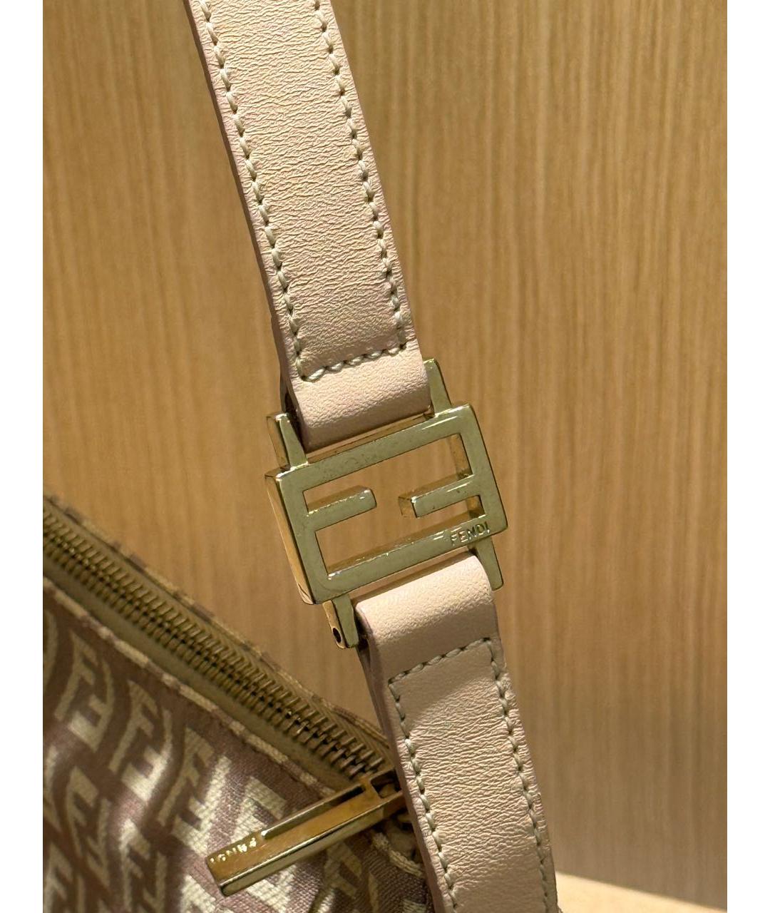 FENDI Бежевая жаккардовая сумка с короткими ручками, фото 5