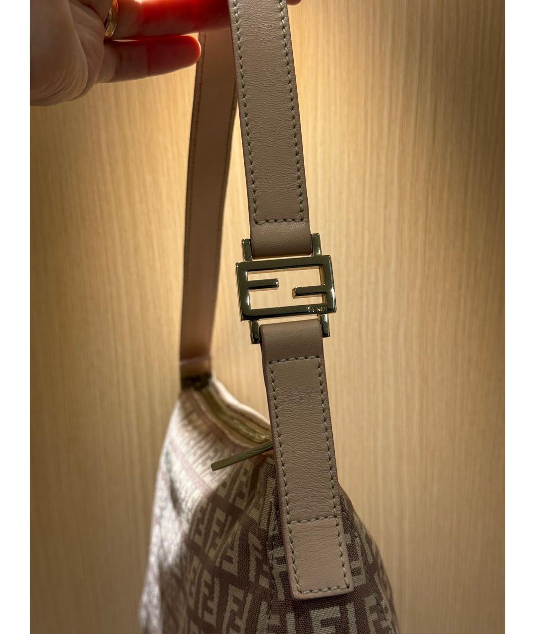 FENDI Бежевая жаккардовая сумка с короткими ручками, фото 6