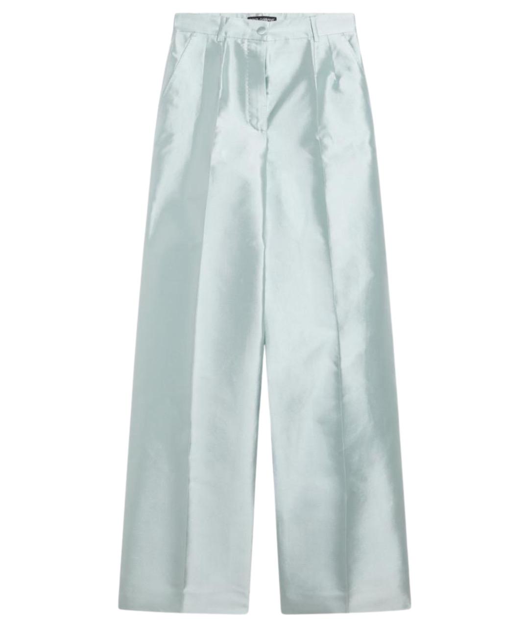 DOLCE&GABBANA Голубые шелковые прямые брюки, фото 1