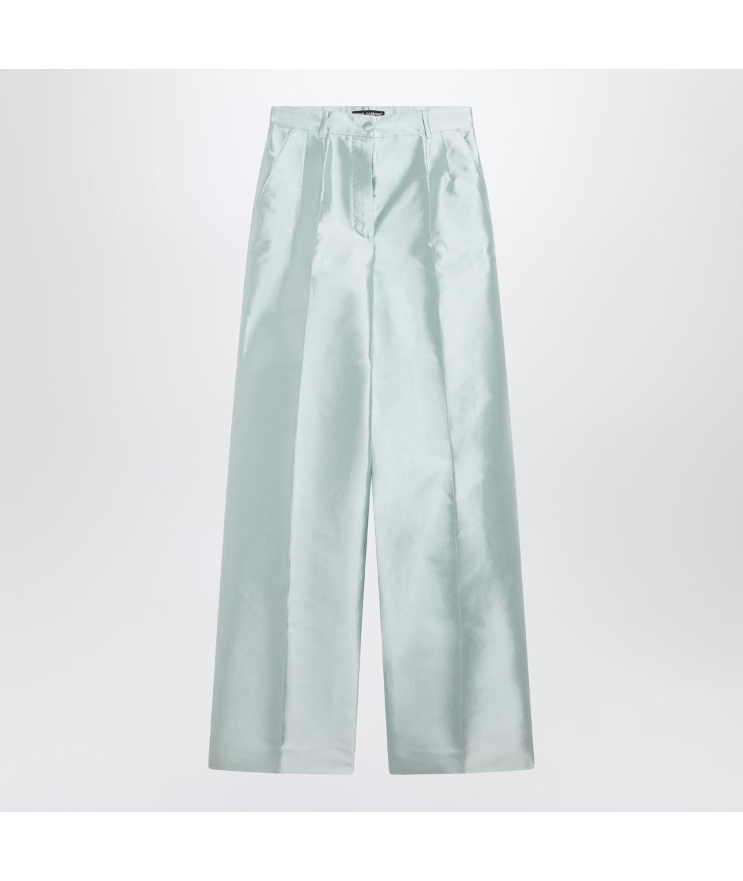 DOLCE&GABBANA Голубые шелковые прямые брюки, фото 3