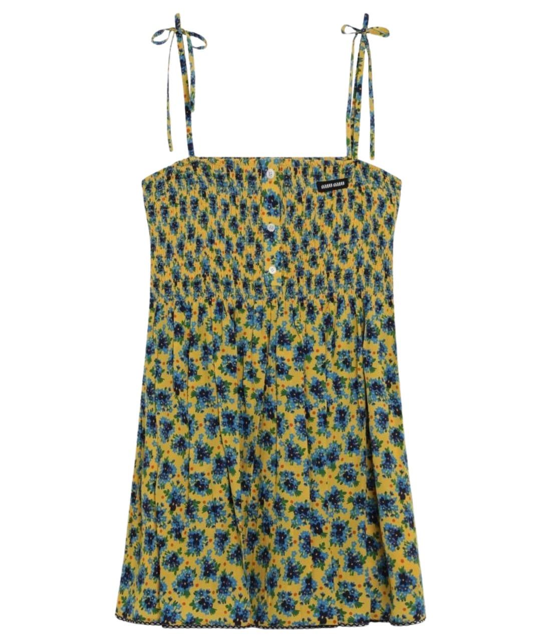 MIU MIU Желтое шелковое повседневное платье, фото 1