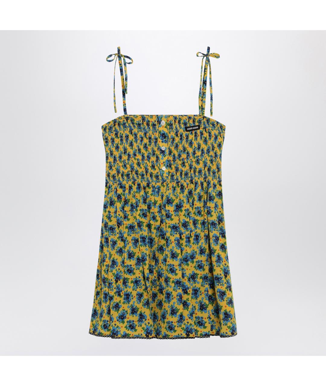 MIU MIU Желтое шелковое повседневное платье, фото 3