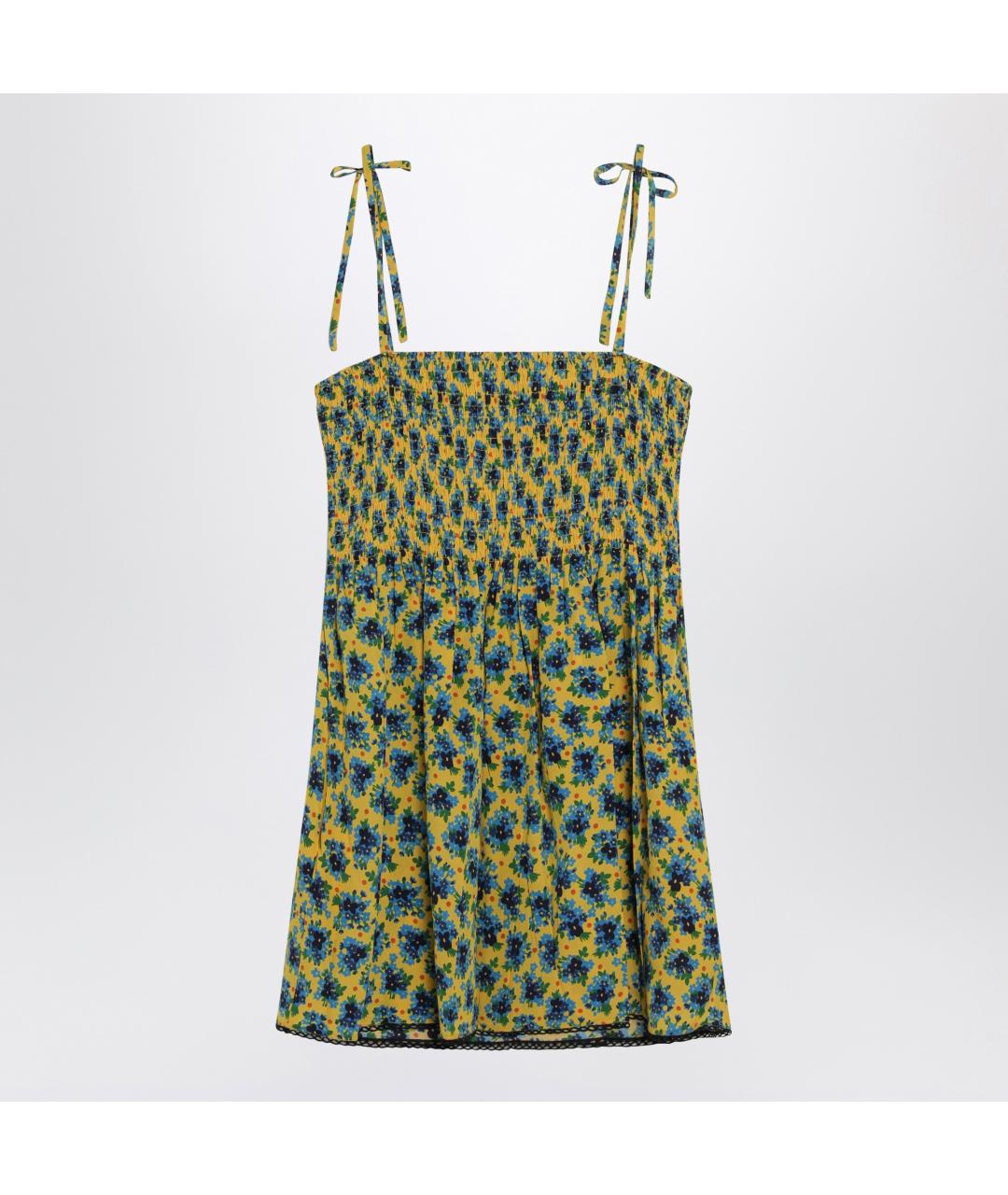 MIU MIU Желтое шелковое повседневное платье, фото 2