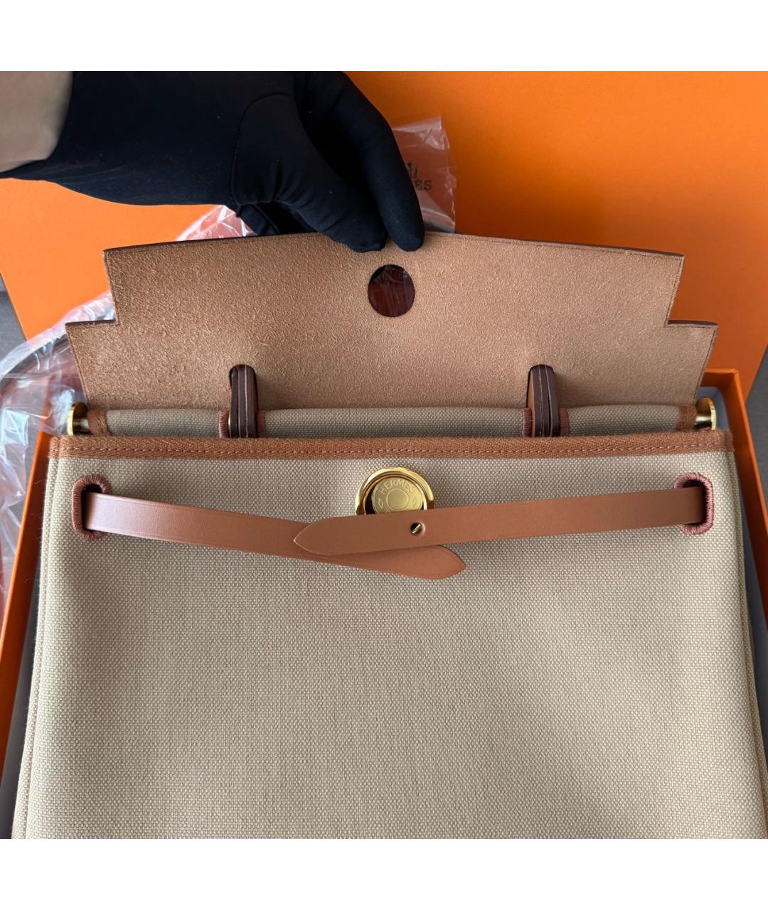 HERMES Коричневая тканевая сумка через плечо, фото 4