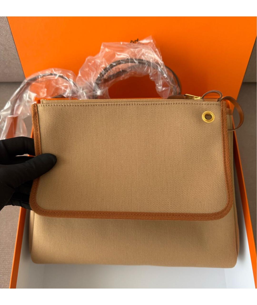 HERMES Коричневая тканевая сумка через плечо, фото 5