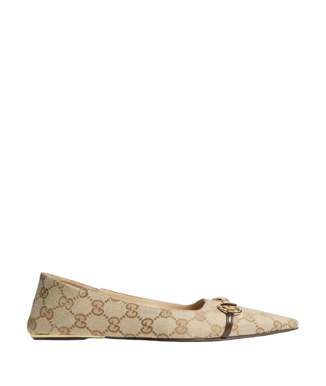 GUCCI Коричневые текстильные балетки, фото 1