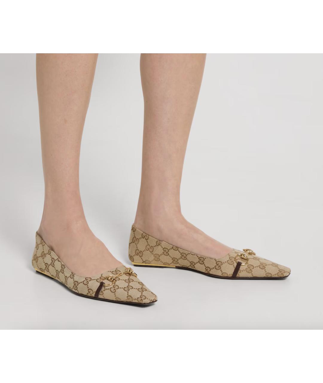 GUCCI Коричневые текстильные балетки, фото 4