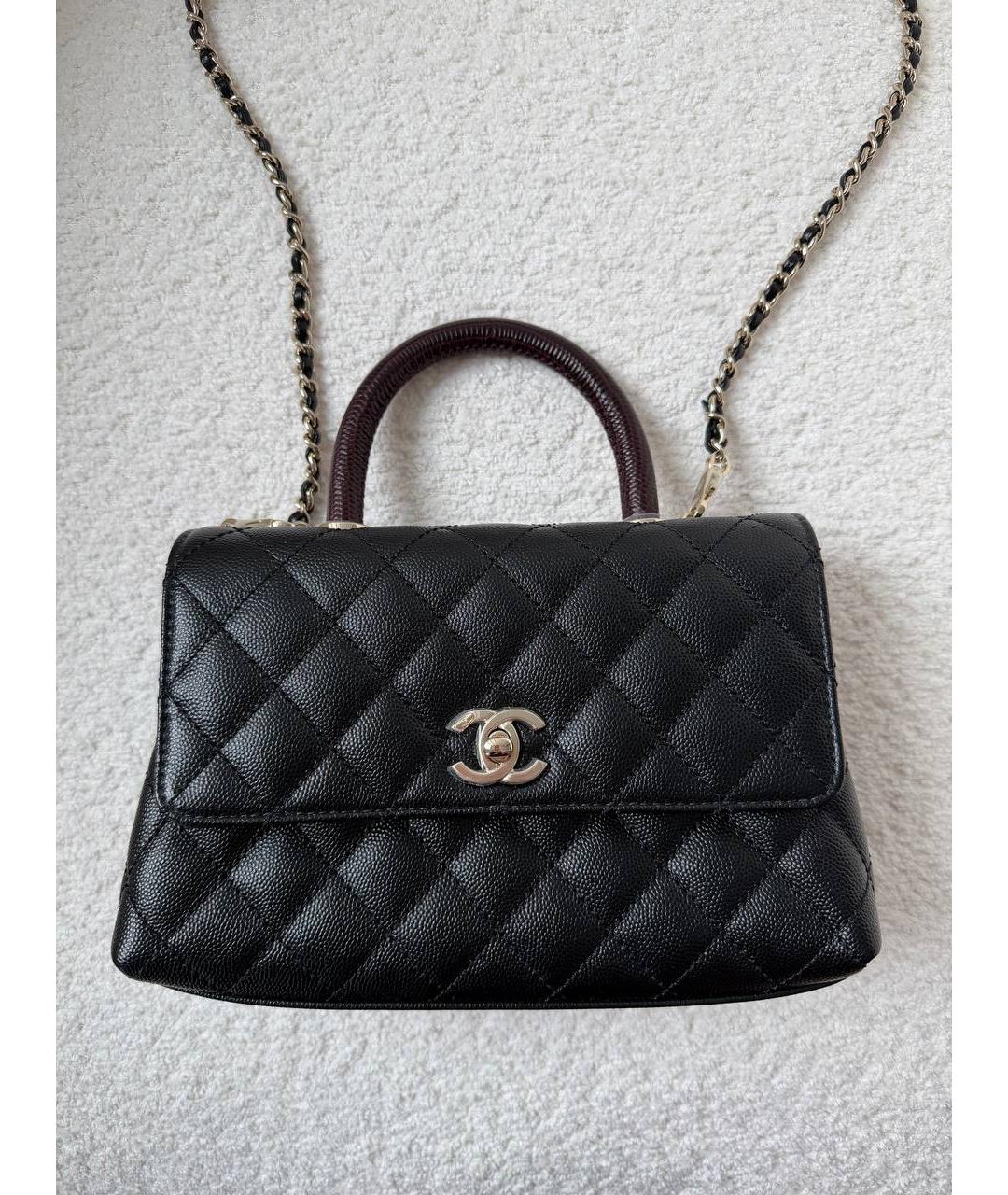 CHANEL Черная кожаная сумка с короткими ручками, фото 7