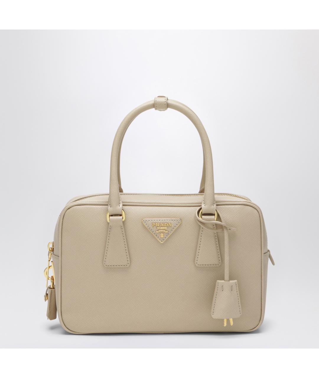 PRADA Бежевая кожаная сумка с короткими ручками, фото 3