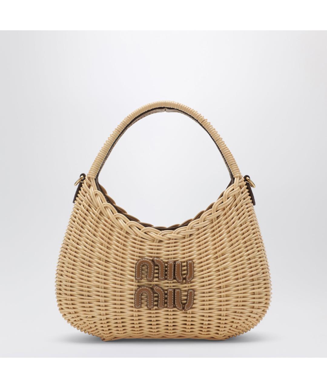 MIU MIU Бежевая пелетеная сумка с короткими ручками, фото 3