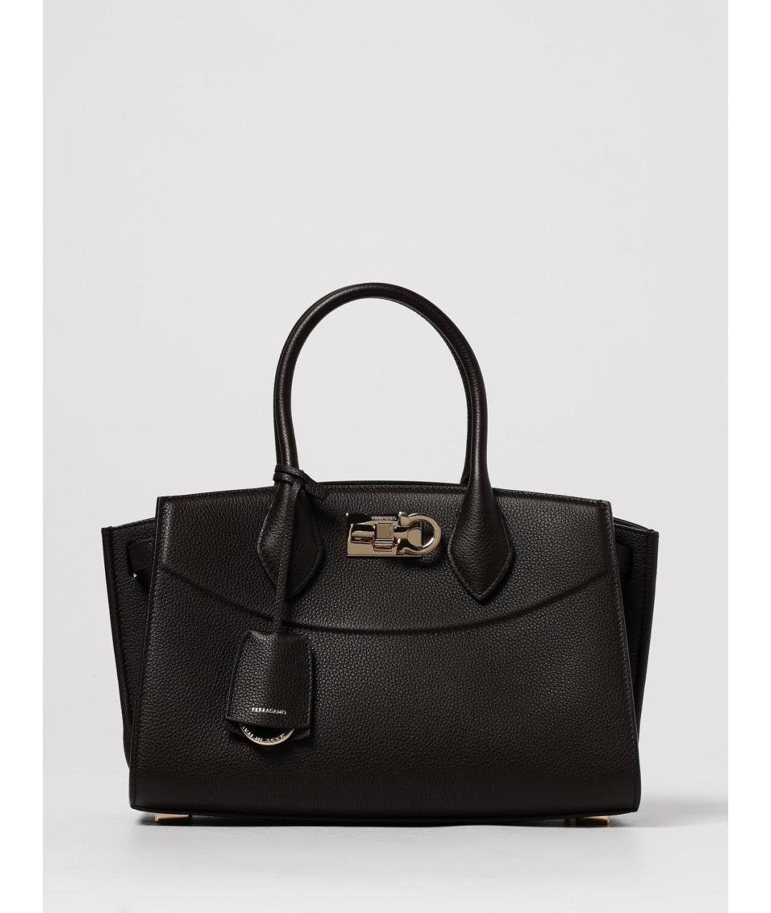 FERRAGAMO Коричневая кожаная сумка с короткими ручками, фото 6