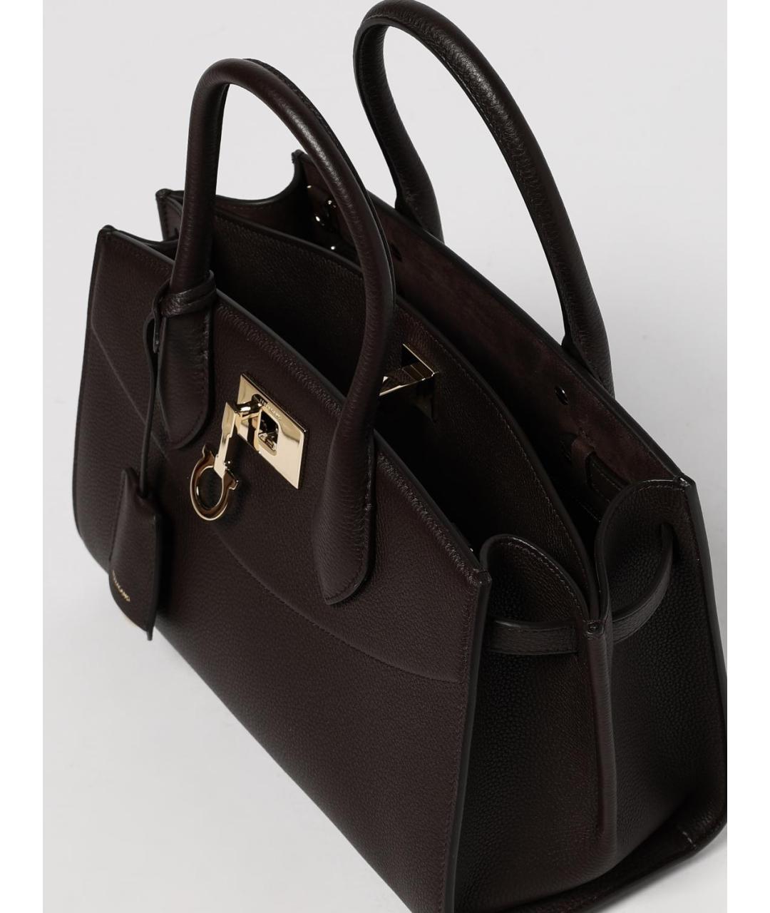 FERRAGAMO Коричневая кожаная сумка с короткими ручками, фото 5
