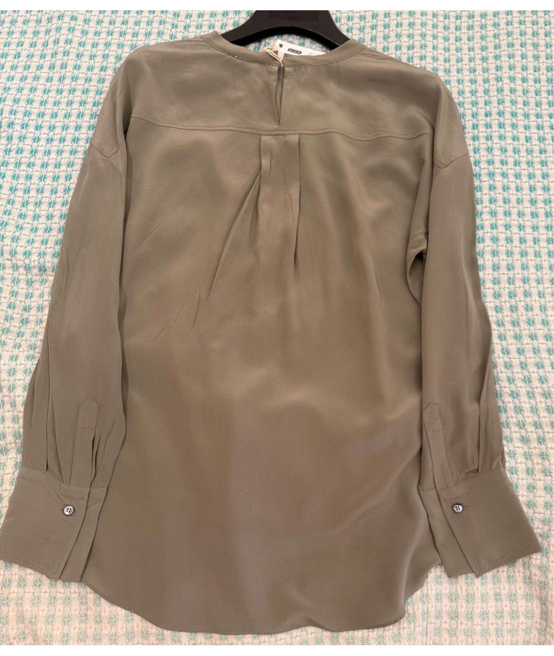 BRUNELLO CUCINELLI Хаки шелковая блузы, фото 6