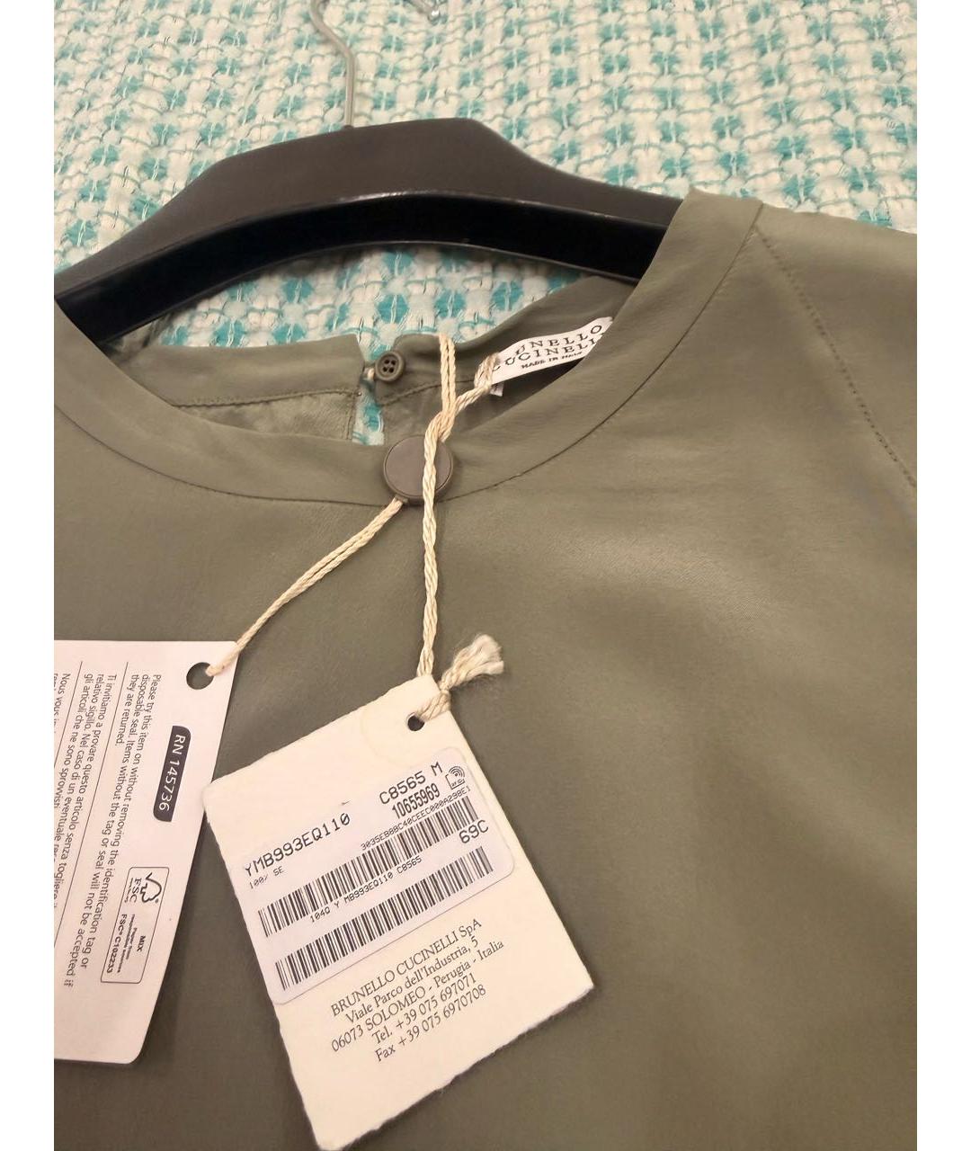 BRUNELLO CUCINELLI Хаки шелковая блузы, фото 4
