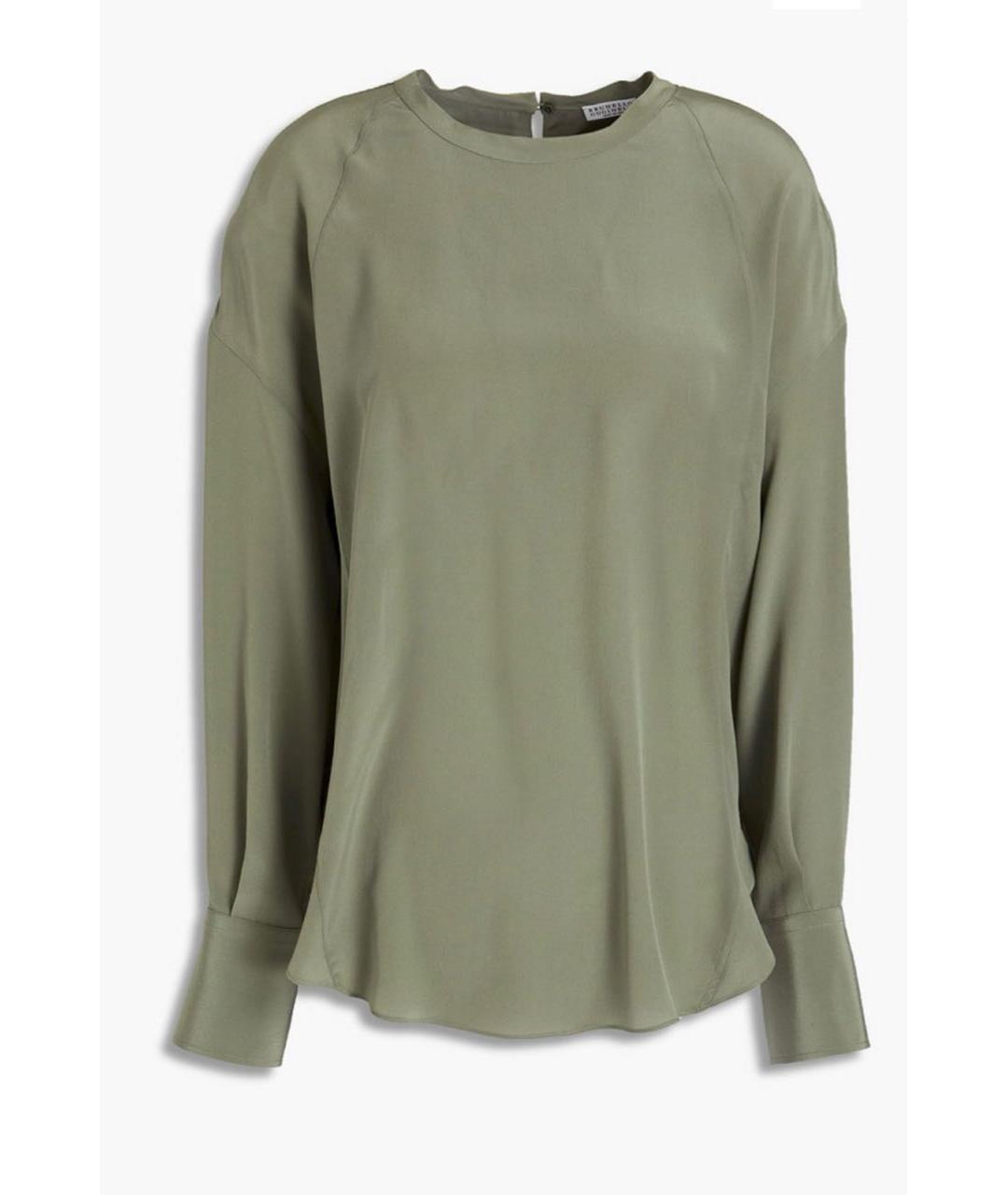 BRUNELLO CUCINELLI Хаки шелковая блузы, фото 9