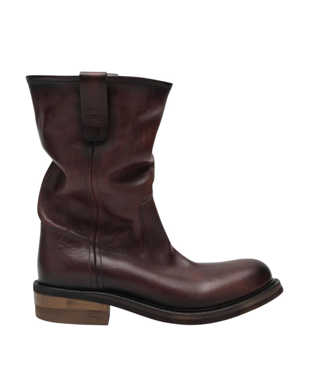MIU MIU Коричневые кожаные ботинки, фото 1