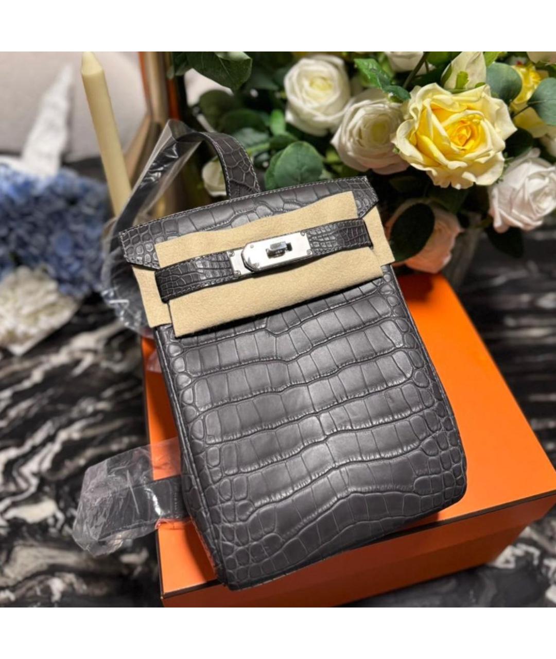 HERMES Антрацитовая кожаная сумка на плечо, фото 2