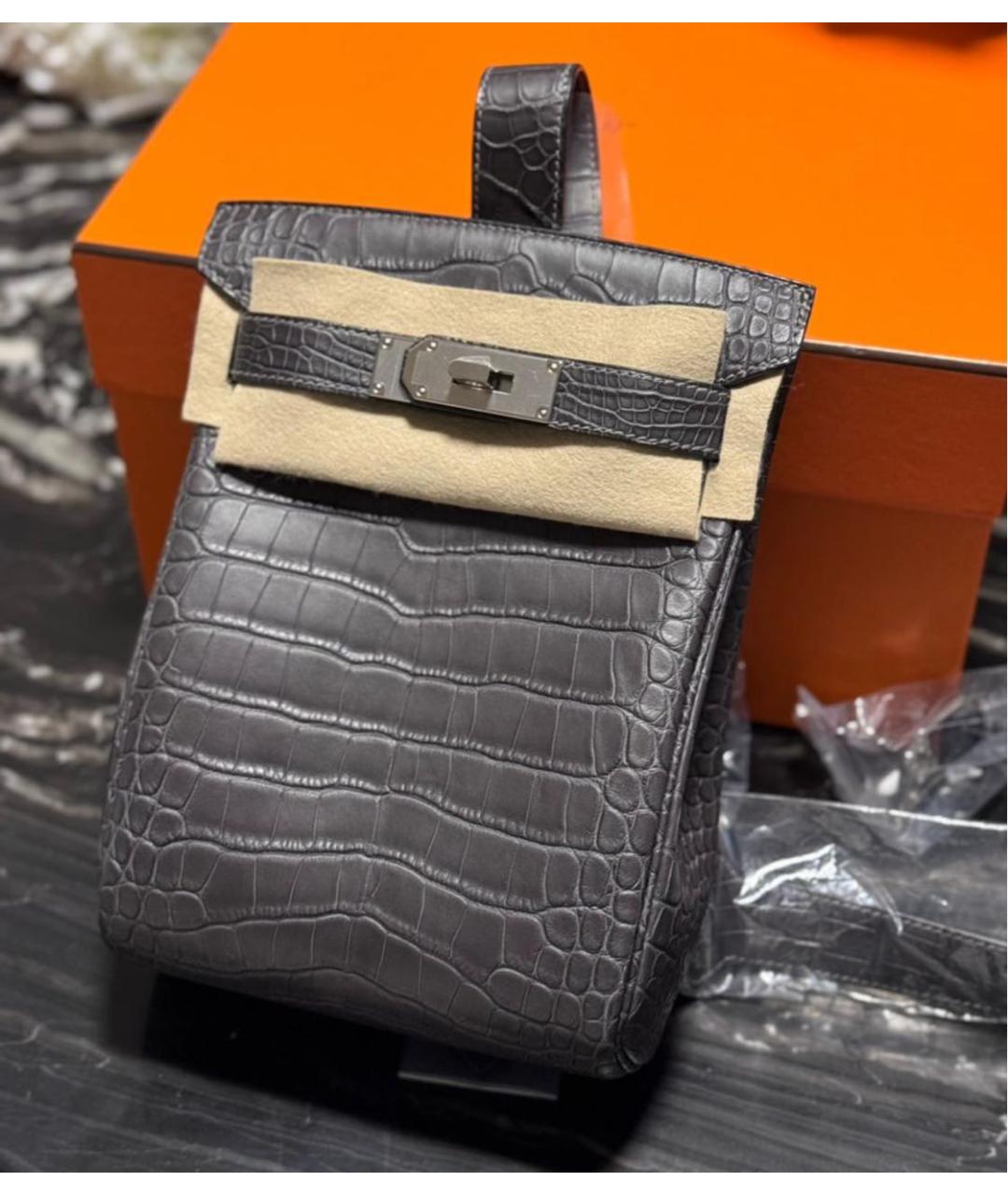 HERMES Антрацитовая кожаная сумка на плечо, фото 1