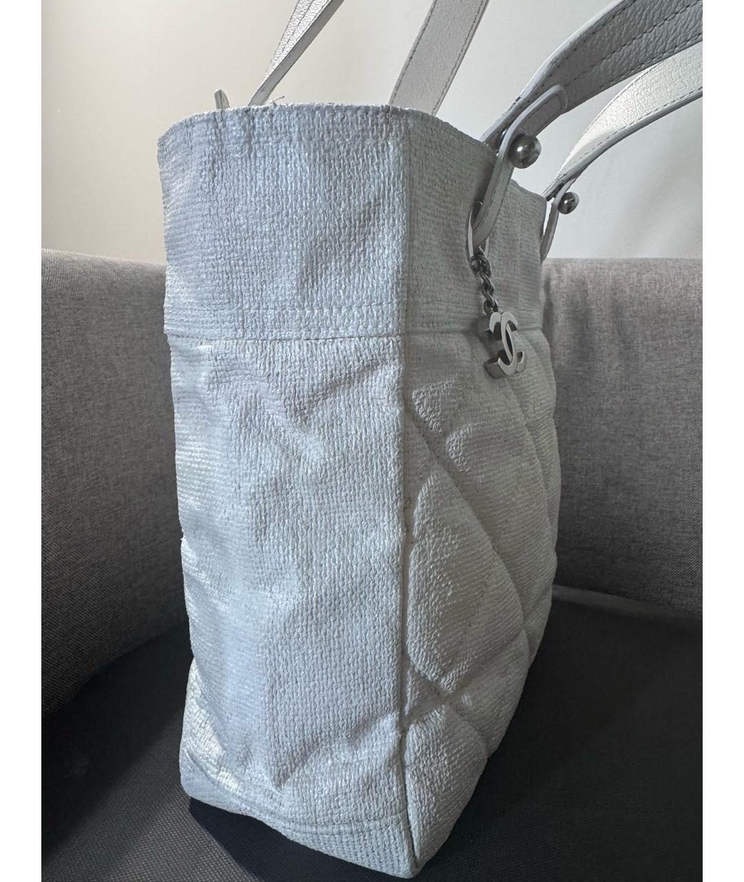 CHANEL Белая тканевая сумка тоут, фото 6