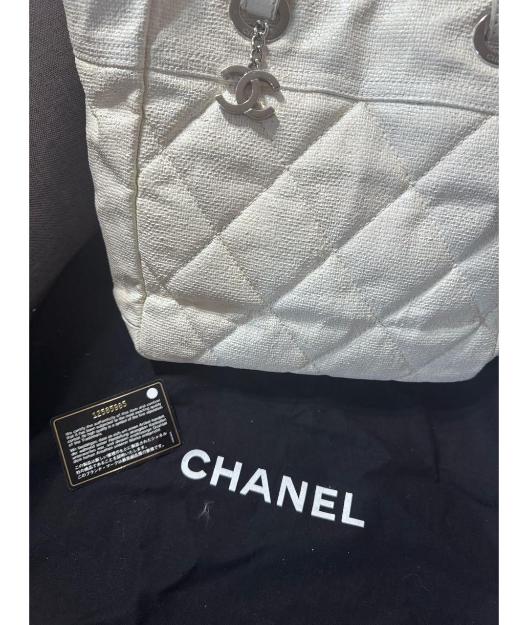 CHANEL Белая тканевая сумка тоут, фото 3