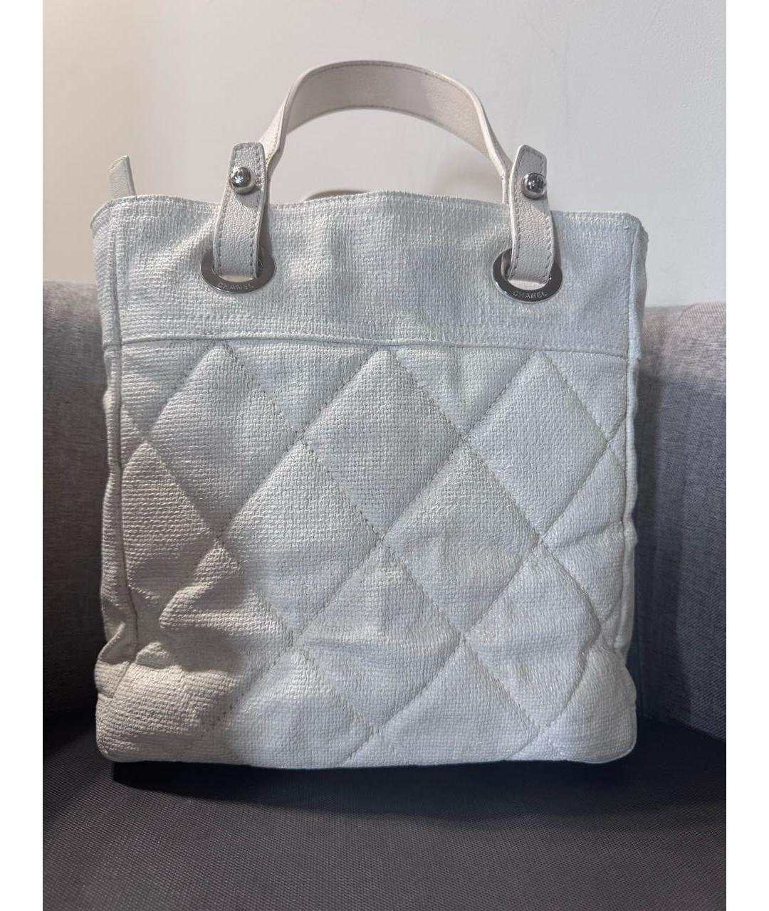 CHANEL Белая тканевая сумка тоут, фото 2