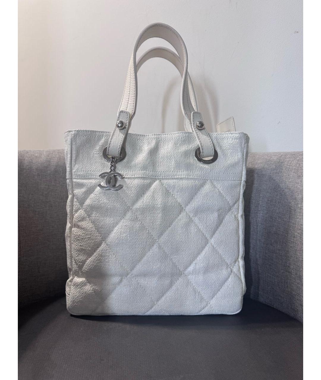 CHANEL Белая тканевая сумка тоут, фото 9