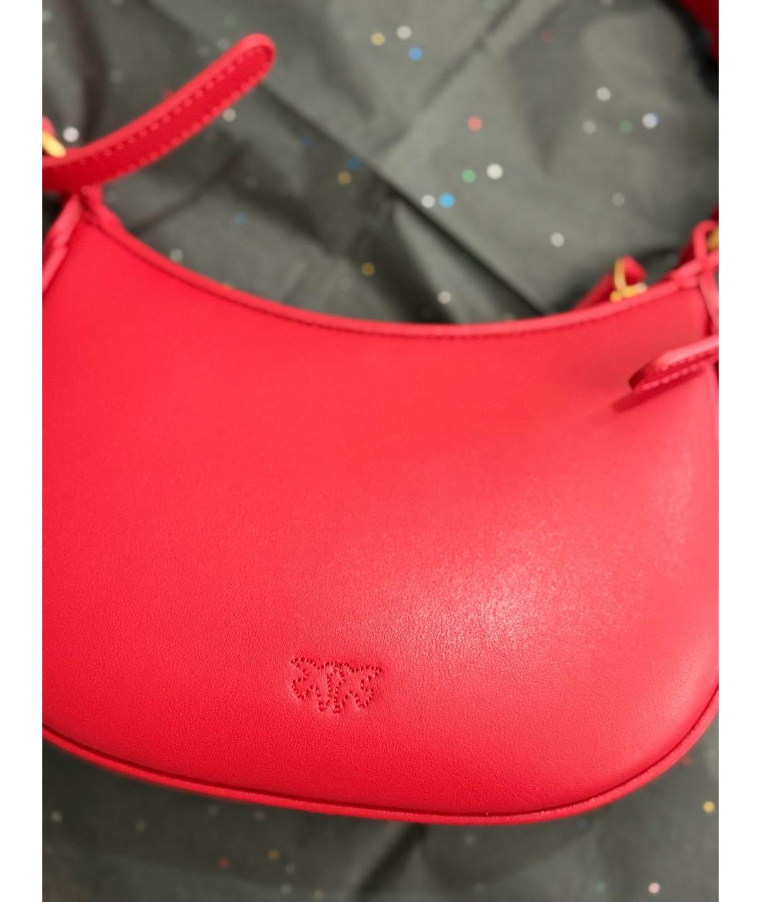 PINKO Красная кожаная сумка с короткими ручками, фото 4