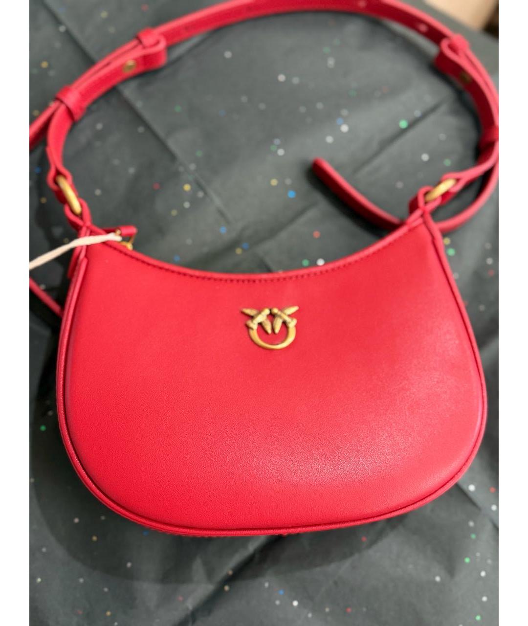 PINKO Красная кожаная сумка с короткими ручками, фото 3